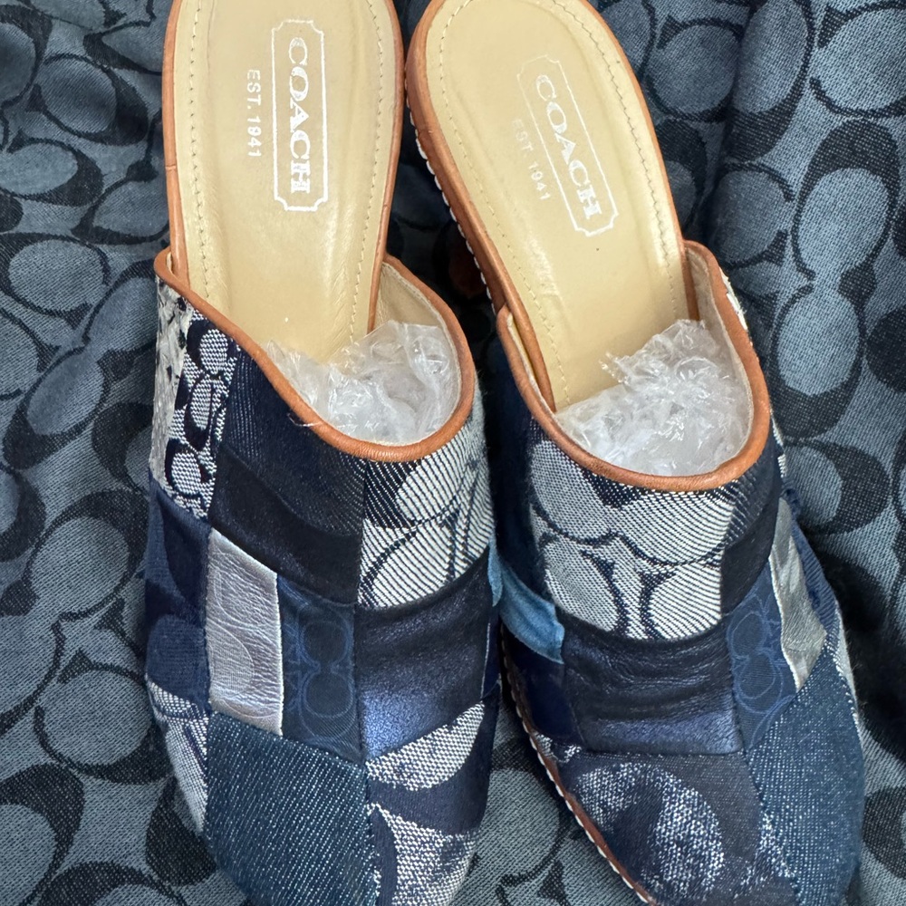 Coach Women's Denim Patchwork Mules